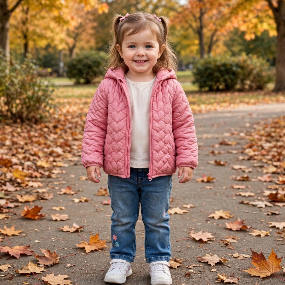 Carters Pink Quilted Heart Puffer Jacket Toddler Size 3T Hooded Zip Front